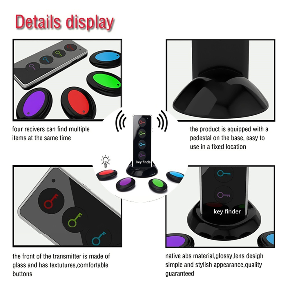 Wireless RF Item Locator/Key Finder with LED Flashlight and Base Support- Black Wireless RF Item Locator/Key Finder with LED Flashlight and Base Support- Black